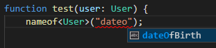 TypeScript provides autocompletion for the nameof function
