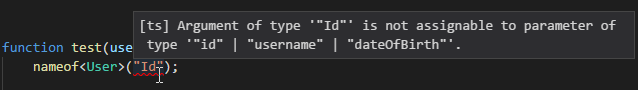 TypeScript reports errors for the nameof function