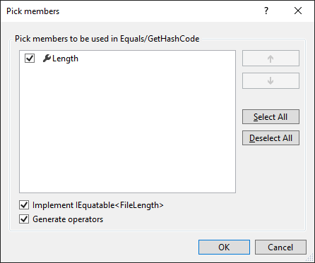 Select members for equality operators