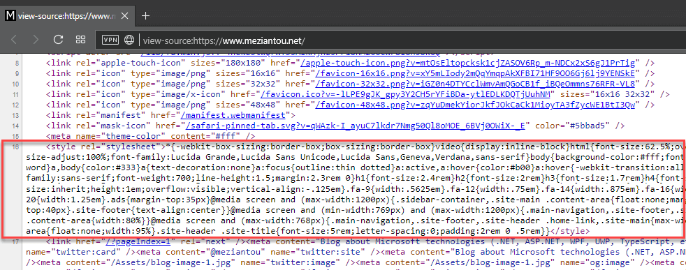 Demo of a stylesheet inlined by the TagHelper