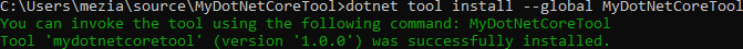 Install the MyDotNetCoreTool using the command line