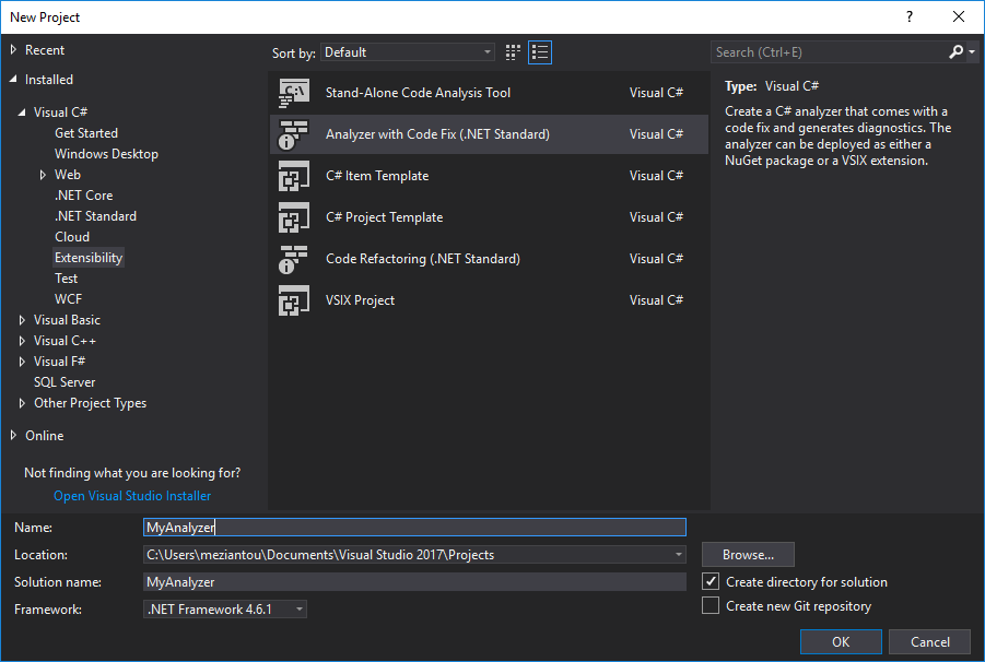 Create a new Roslyn analyzer project