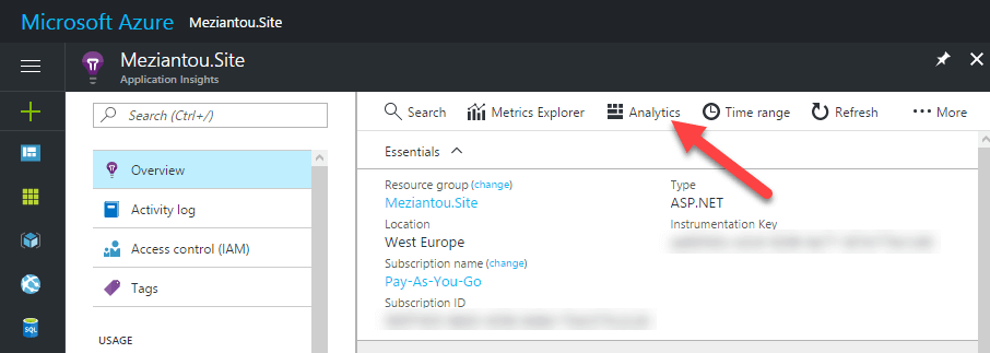 Azure Application Insights - Open analytics