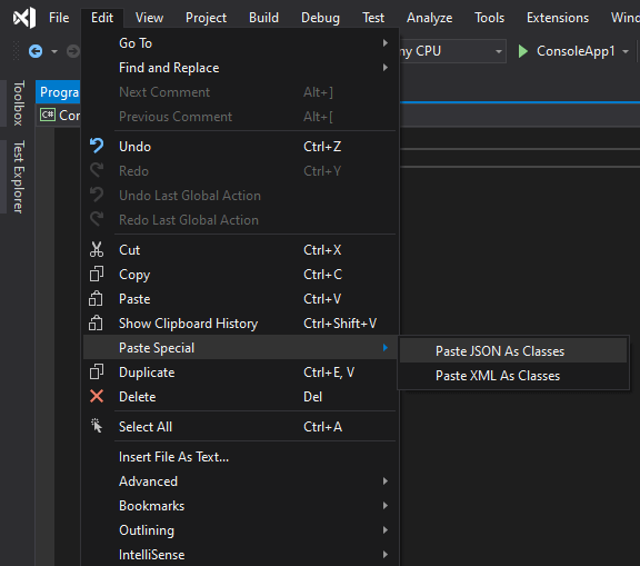 Paste JSON as classes in Visual Studio