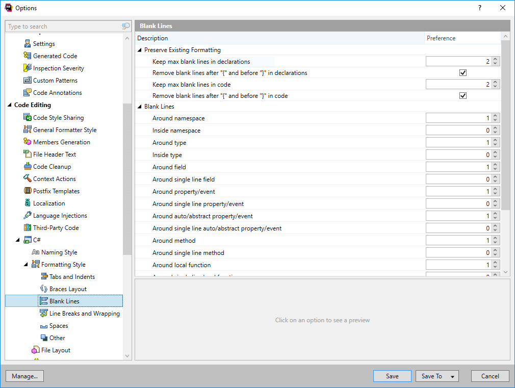 Resharper code formatting options