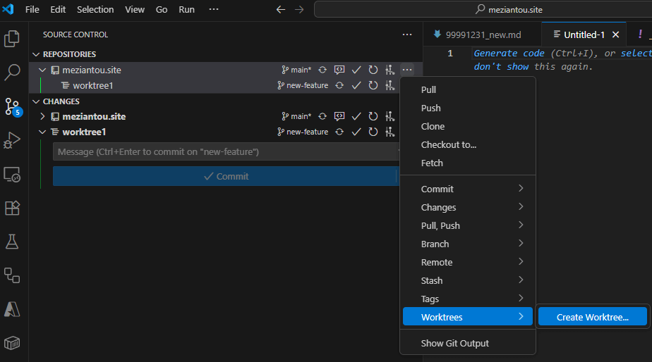 Create a worktree in VS Code