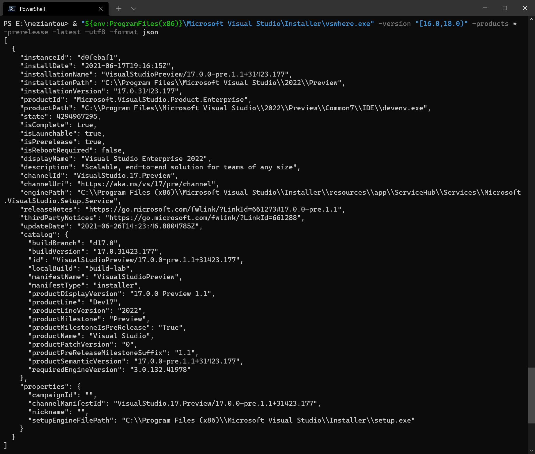 Output of vswhere